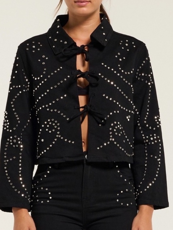 Free People Jackets & Blazers - Free People Black Studded Tie-Front Denim Jacket